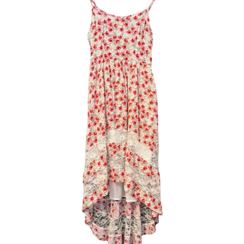 🌟NWOT🌟 Cottagecore High-Low Sundress Pink And Red Roses With Lace And Pockets